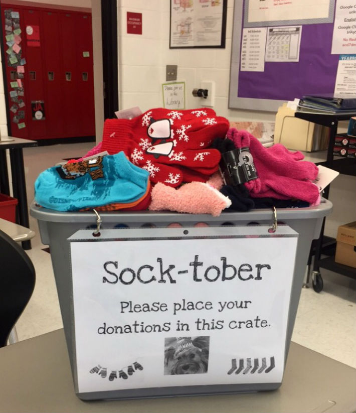 The class in the lead of the Socktober challenge is Mrs. Danners 7th period class! 