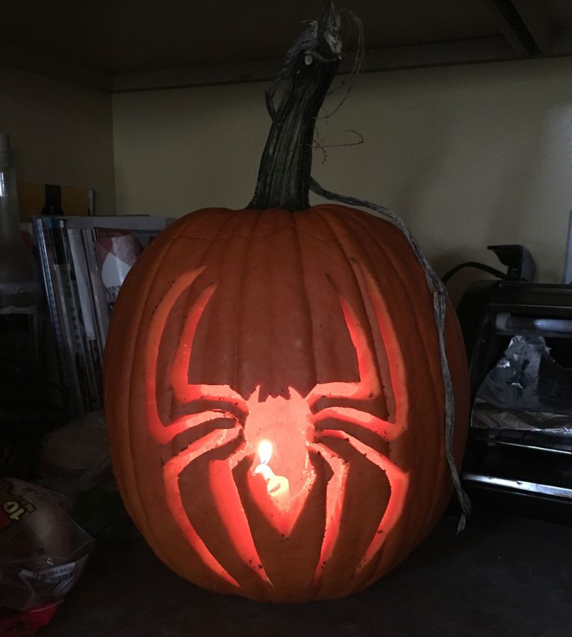 Sarah Gentils spider man pumpkin carved for the 2016 fall season.