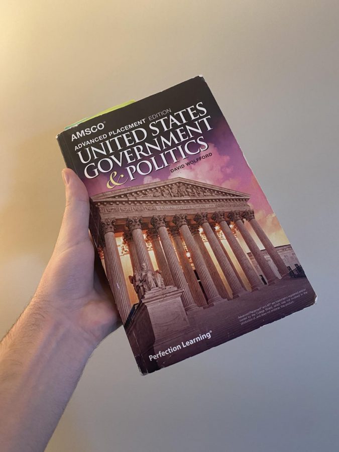 A photo of my wonderful AP Government textbook that Ive been vigorously reading while stuck at home. 