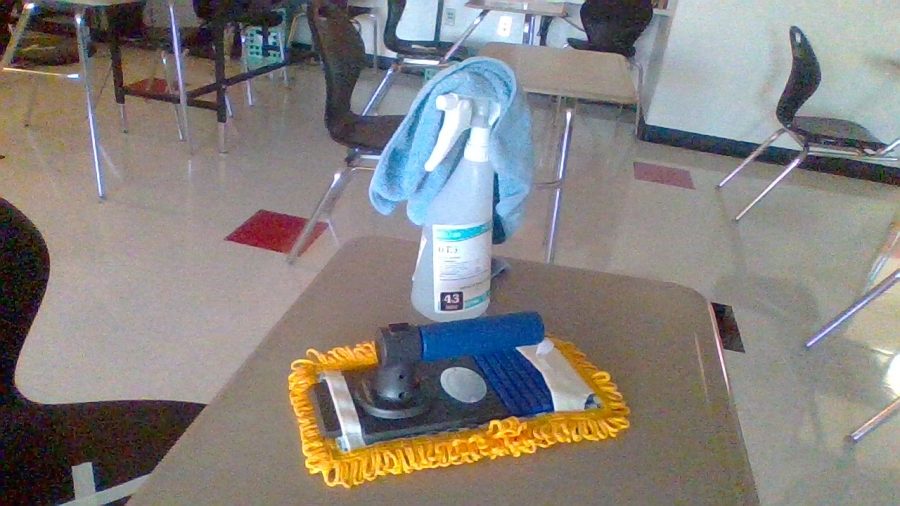 A teachers cleaning supplies, used in-between classes.