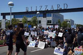 Employees protest outside of Blizzard headquarters in Irvine, California