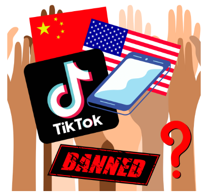 Image of TikTok logo and US and China flag 