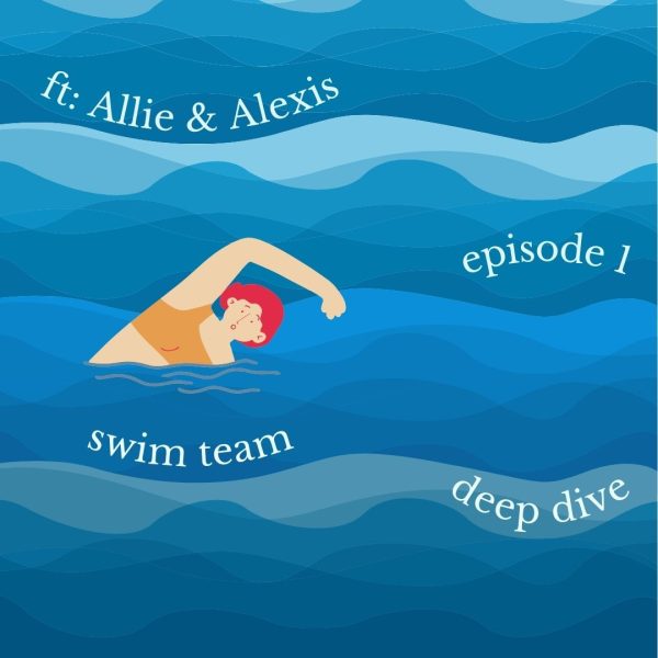 The graphic for episode 1 of season 2 of The Pioneer Podcast, featuring Alexis Ahner and Allie Piccolantonio, captains of the Alder swim team. 