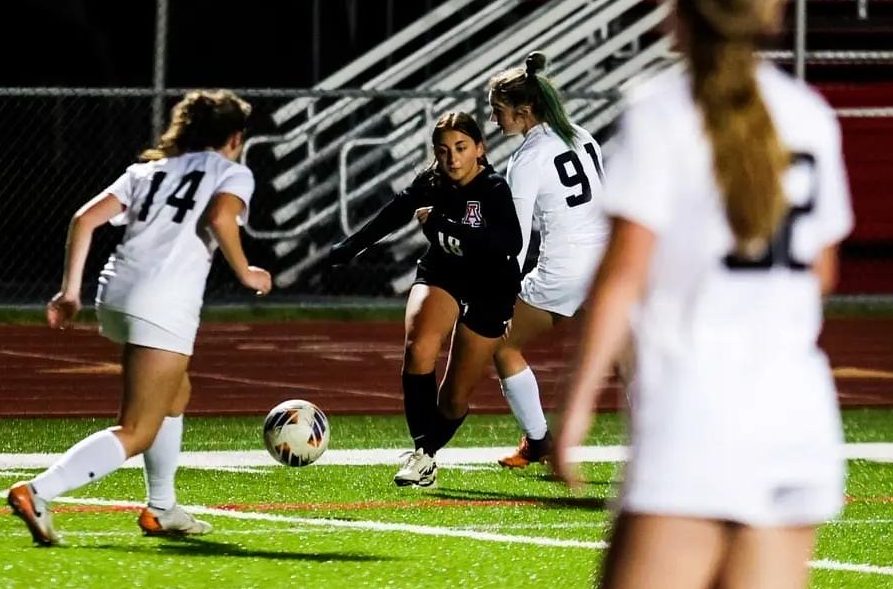 Carla makes a play on the ball during an Alder soccer match. 

Photo courtesy of Carla Fiorini.