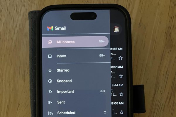 A photo of a student's phone, with the Gmail app pulled up. 