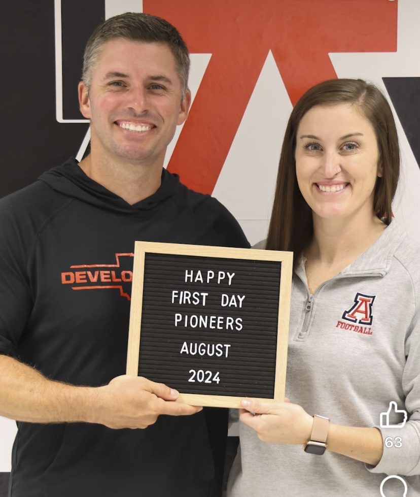 Mr. Snedeker and Ms. Linehan posing for a  photo on the first day of school.

Photo courtesy of Ms. Linehan