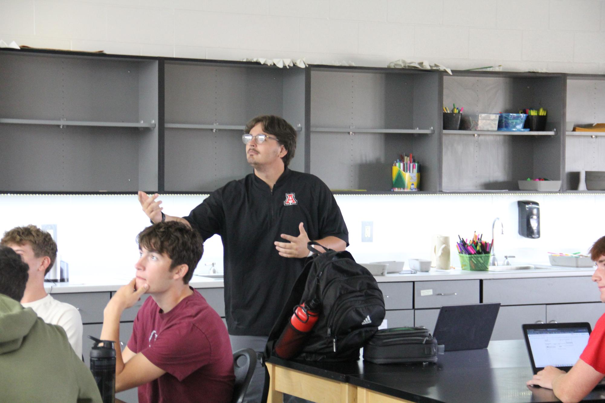 Brayden Blain in his classroom.