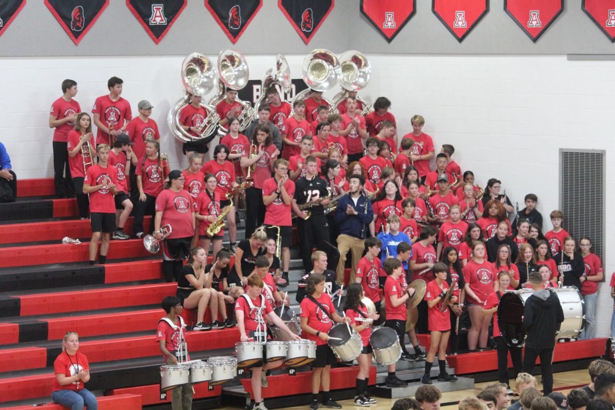 JA Marching Band leads the pep rally.