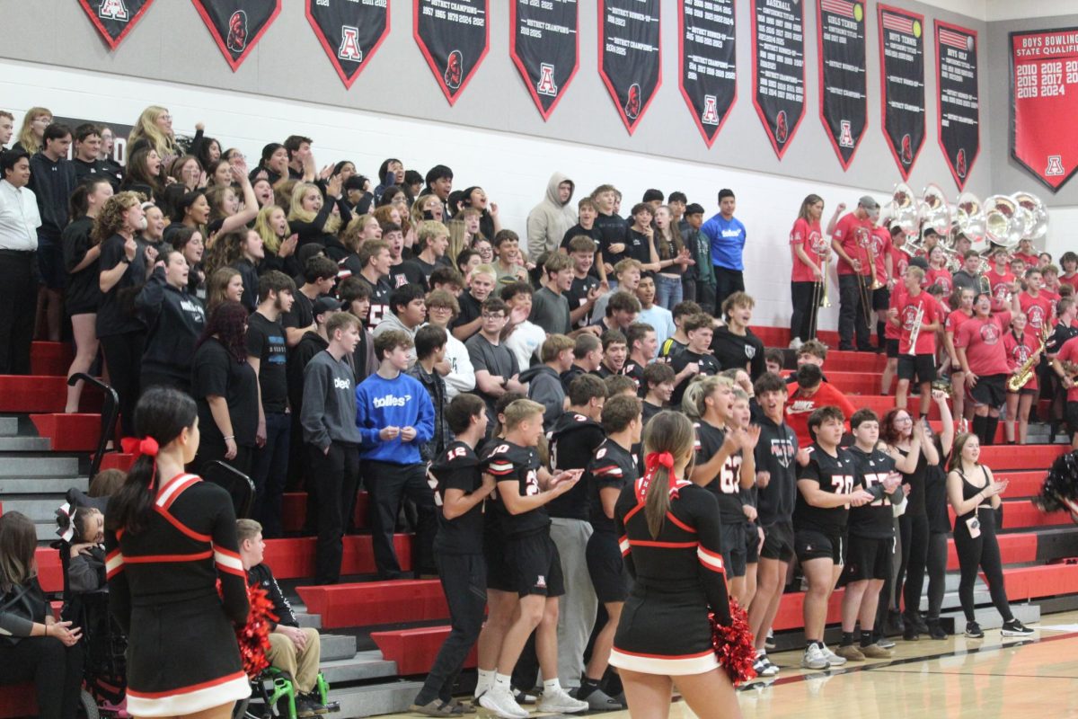 Sophomores cheer during the spirit stick competition.