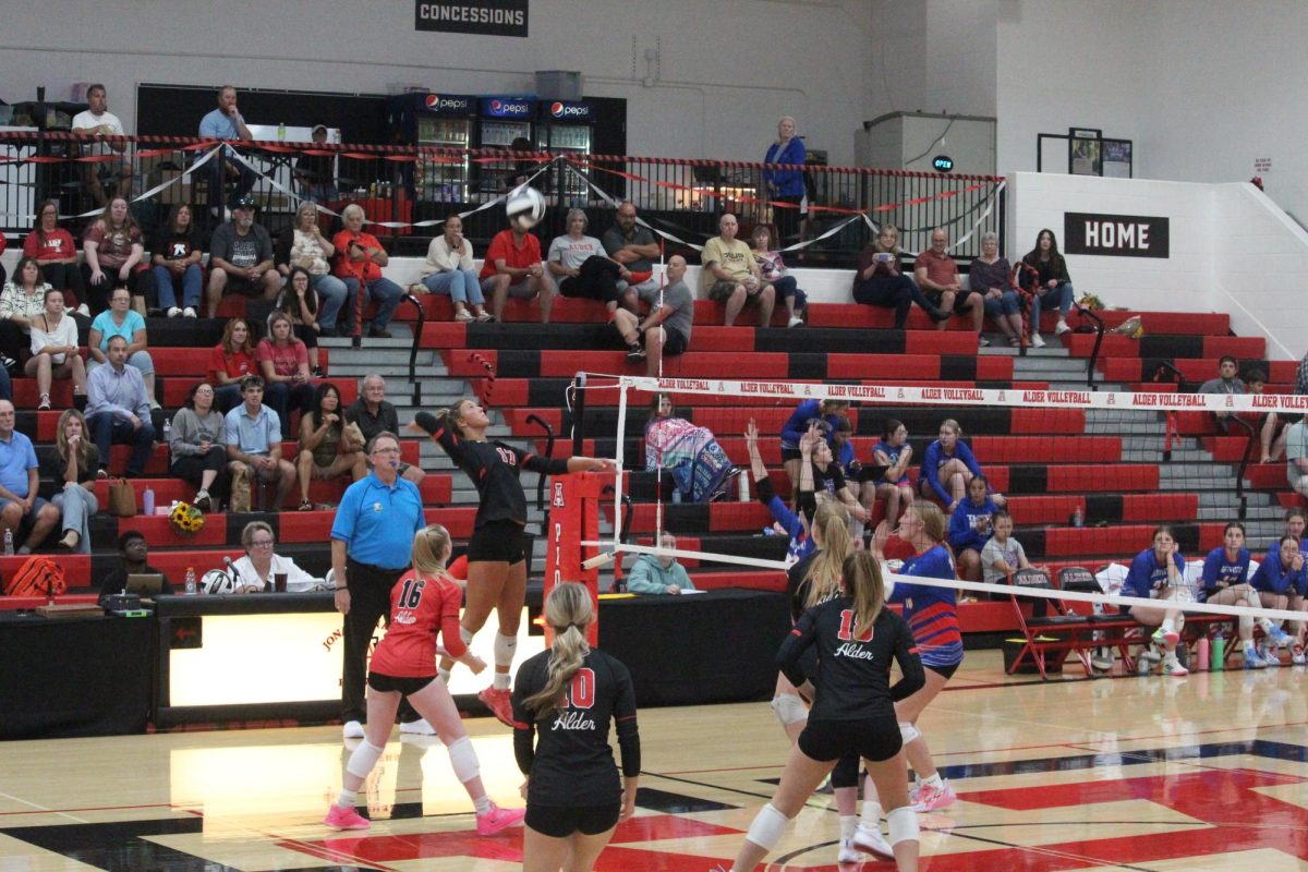 Ali Hayes spiking the ball.