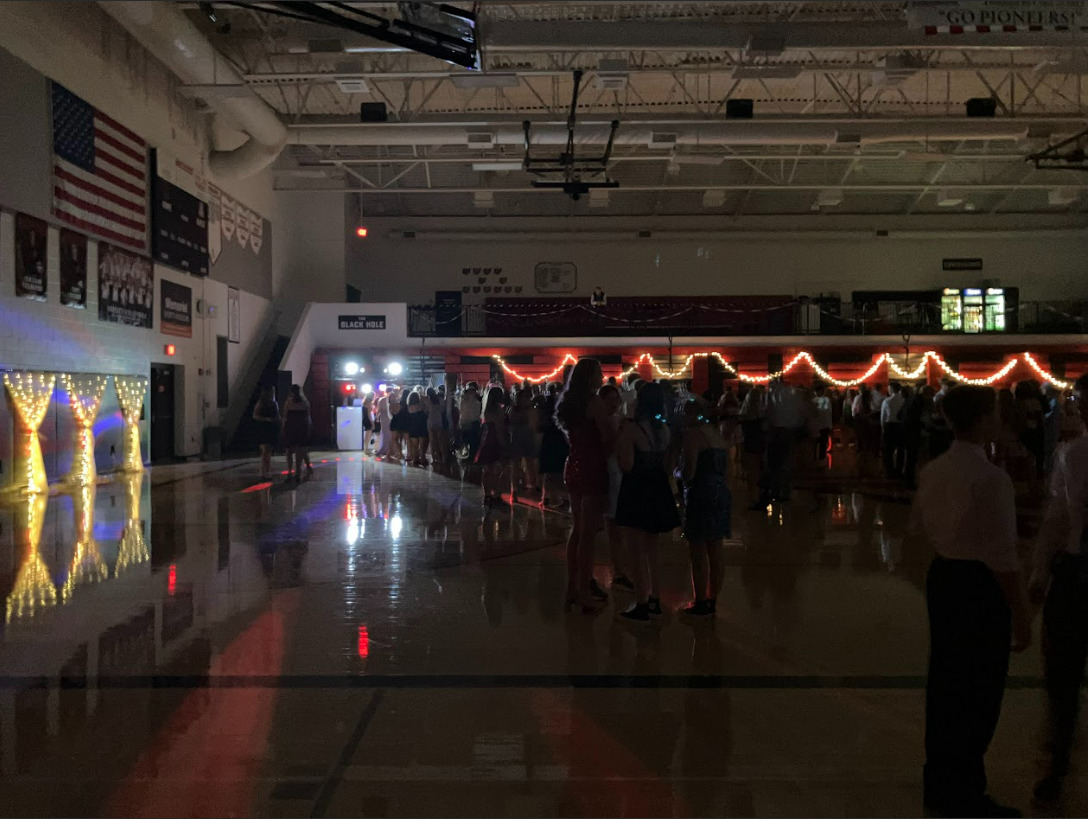 The crowd dancing at Homecoming.