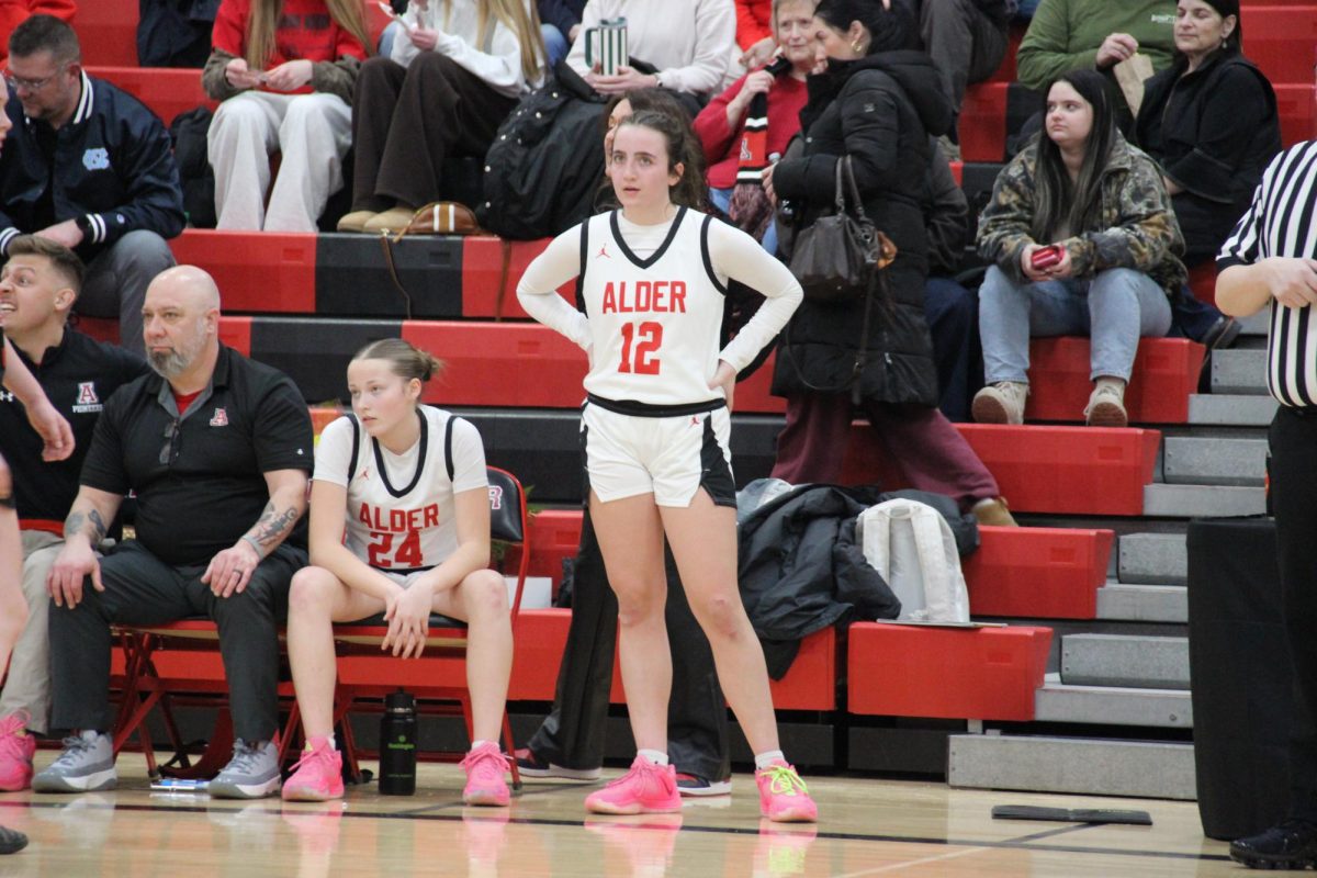Sophomore Kennedy McGrath prepares to head back into the game.