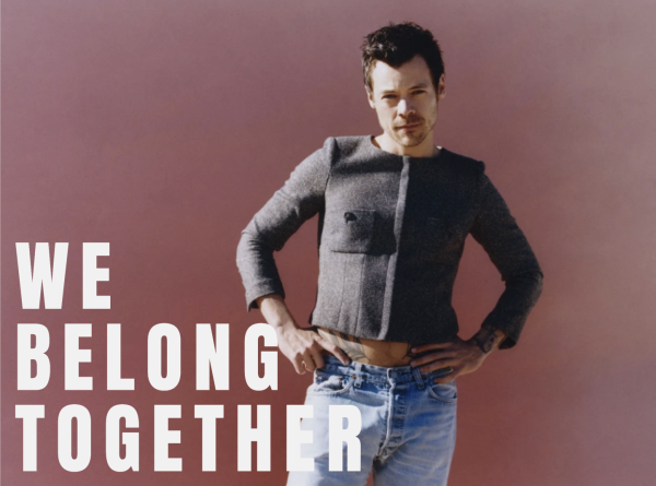 Harry Styles poses for a photo shoot. Photo courtesy of Laura Jan Coulson, graphic created by Reese Johnson