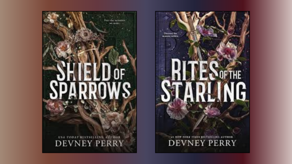 Graphic of the book covers: “Shield of Sparrows” and “Rites of the Starling” by Devney Perry.  Graphic created by Michaela Eades
